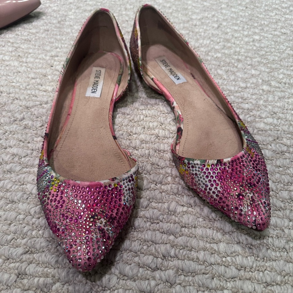 Steve Madden Pink Floral Crystal Pointed-Toe Flats